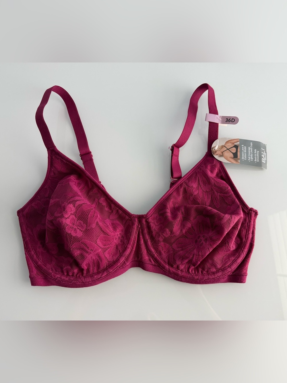 Bali Women's Red Breathe Lace Underwire Bra DF7590 Size 36D - Picture 1 of 10